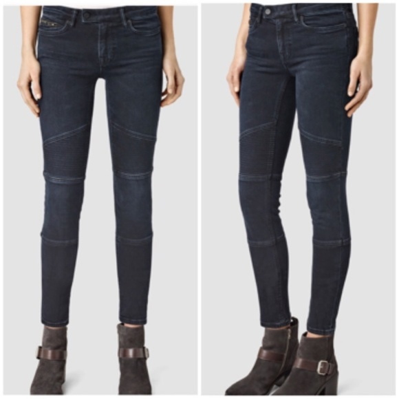 All Saints Denim - All Saints 26 Dark Wash Biker Moto Skinny Jeans